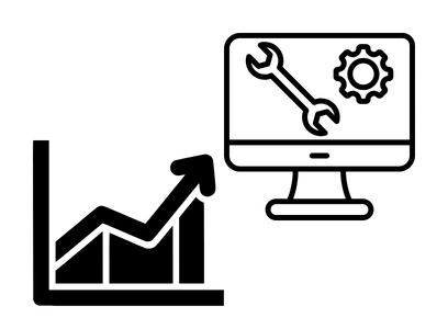 Upward trending graph with a silhouette representing computer services to show growth for an information technology business