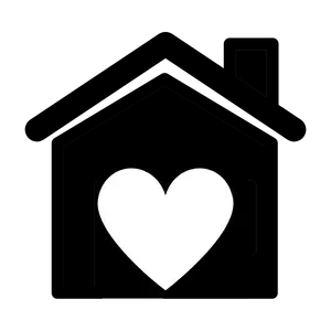 House silhouette with a heart in the center representing compassionate homecare services