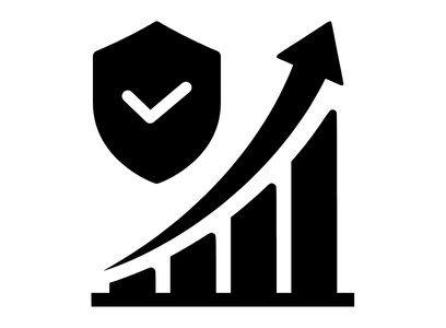 Upward trending graph and security badge representing growth supported by security invoice funding