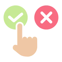 Hand selecting green check mark over red x symbolizing the correct homecare invoice funding decision