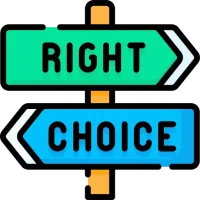 Sign showing right and choice representing selecting the right manufacturing invoice funding option